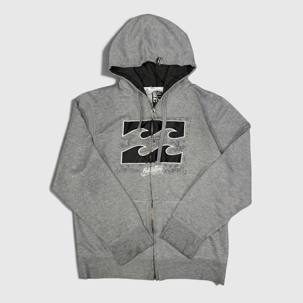 Vintage Y2K Billabong 90s Surf Skull Paisley Full Zip Hoodie - Men's - M - Gray